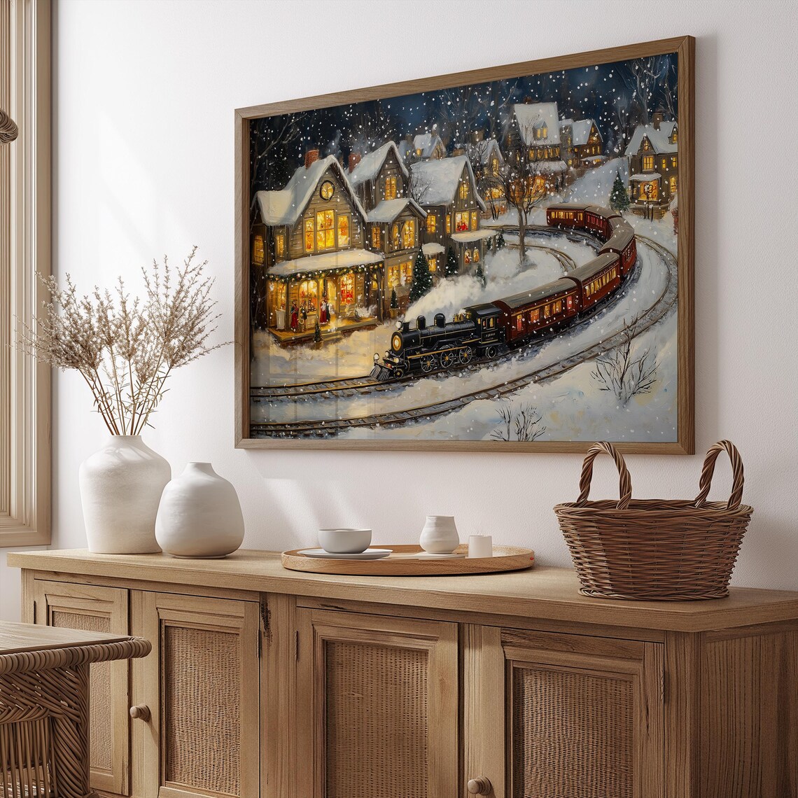 Vintage Christmas Vintage Train Art Winter Holiday Wall Art Farmhouse Decor Winter Landscape Painting Christmas Art A104 - Image 2