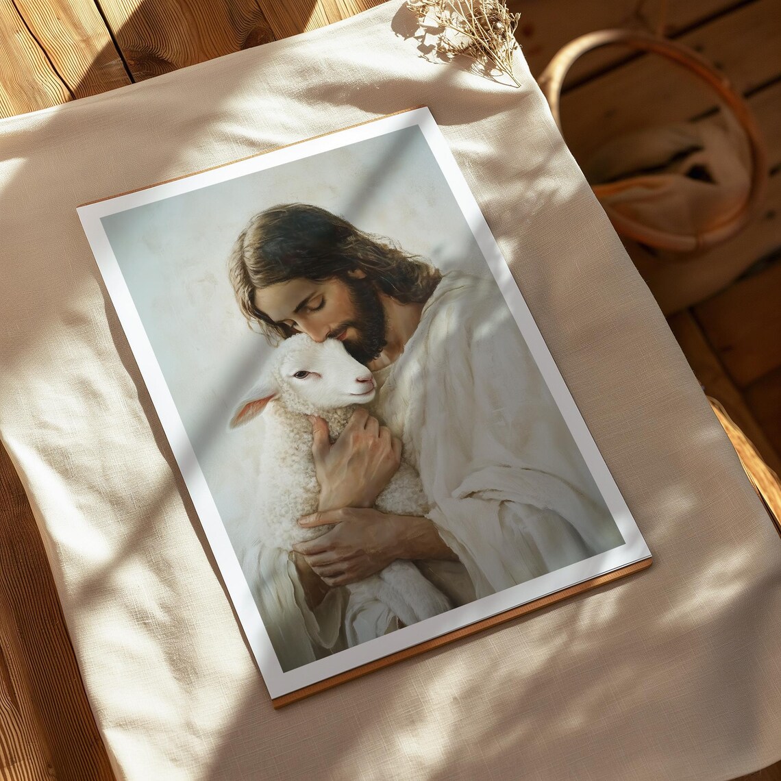 Christian Jesus Portrait Lamb Vintage Art Print - Image 5