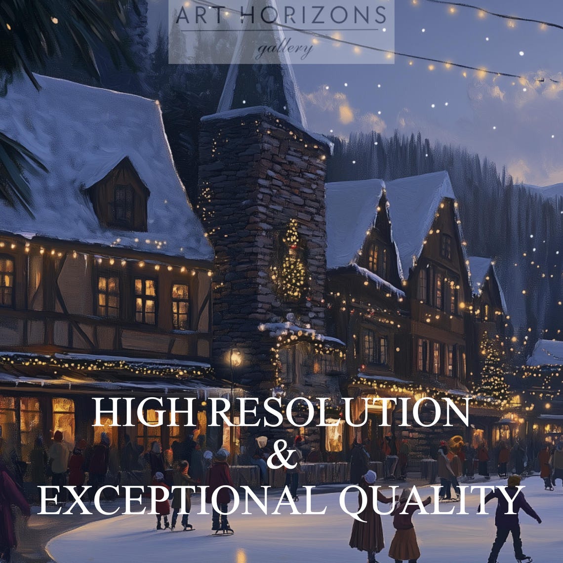 Alpine Village Ice Skating Rink Night String Lights Winter Poster - Image 4