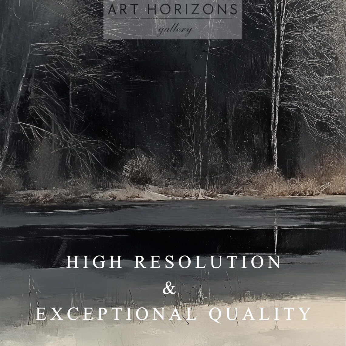Dark Moody Winter Forest By A Frozen Lake Oil Painting Poster - Image 3