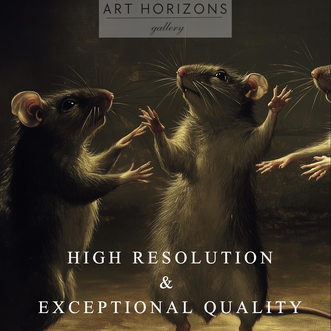 Antique Rats Oil Painting Print, Dark Academia Decor - Image 2