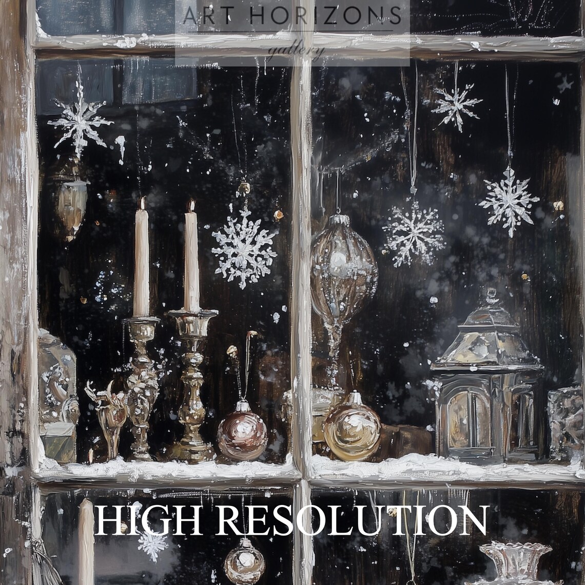 Vintage Christmas Shop Window Candles Ornaments Snow Antique Print - Image 3