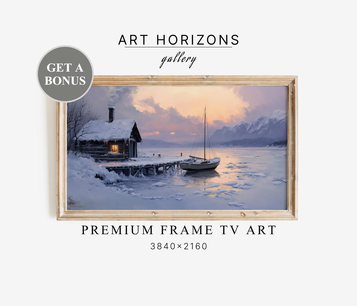 Winter Coastal Sailboat Frame Tv Art Vintage Style Seascape Lake Oil Painting Nautical Ocean Frozen Landscape Lg Screensaver Tv85