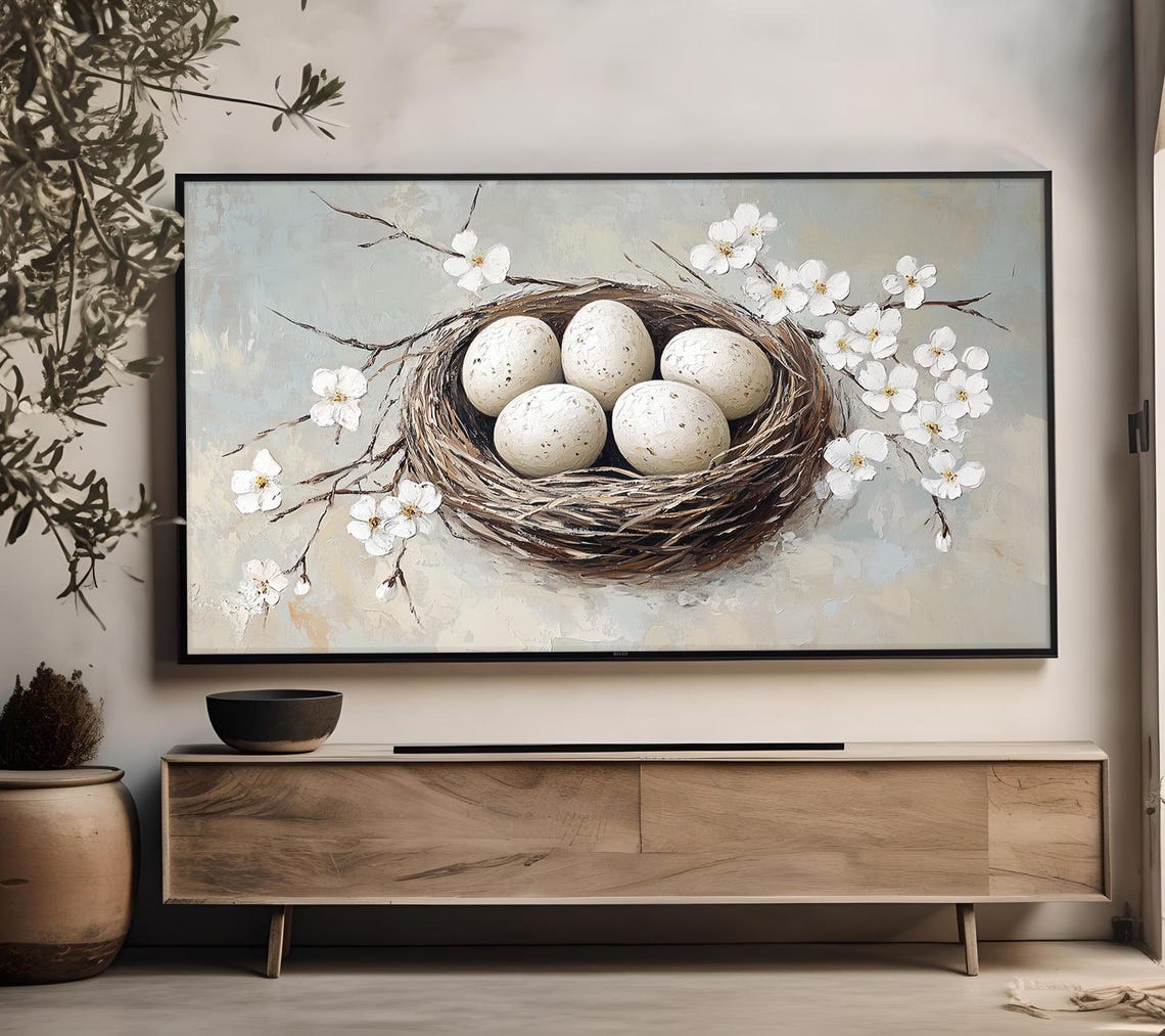 Bird Nest Eggs Cherry Blossoms Spring Vintage Easter Wall Art Poster - Image 5