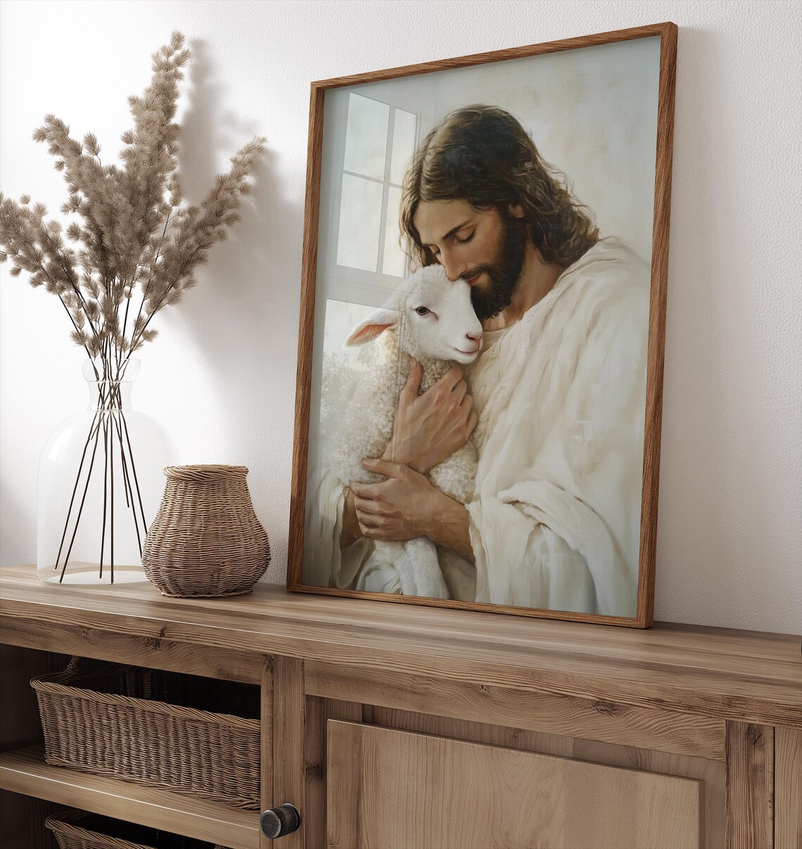 Christian Jesus Portrait Lamb Vintage Art Print - Image 3