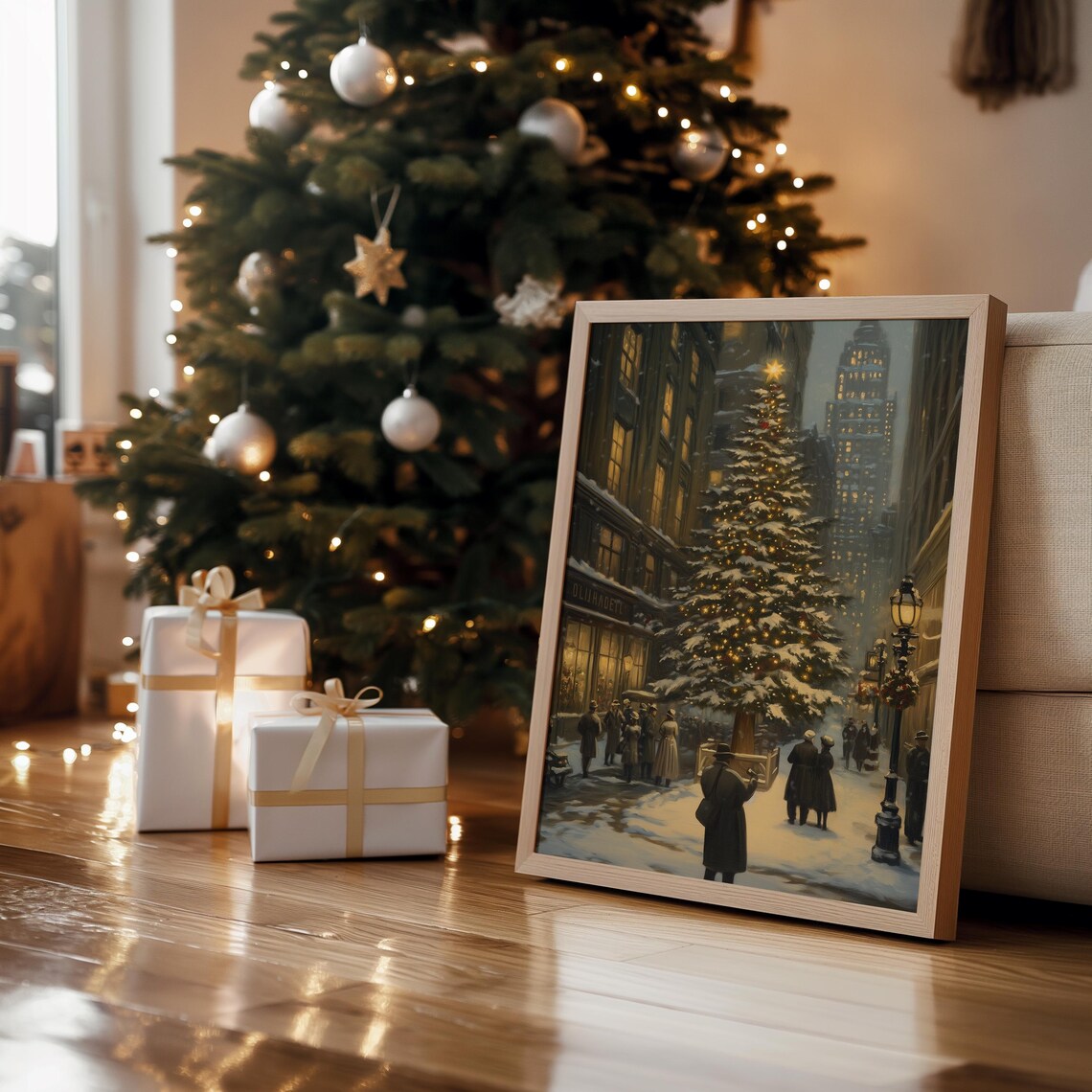Christmas In New York City Lit Tree Snowy Vintage Street Poster - Image 3