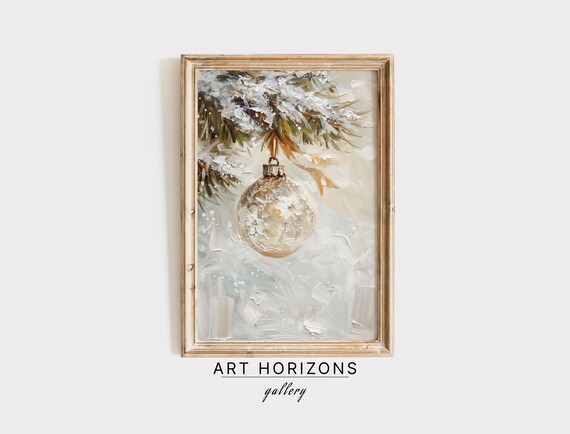 Gold Christmas Ornament Wall Art Moody Christmas Decor Christmas Print Vintage Christmas Print Thick Oil Painting Print A59
