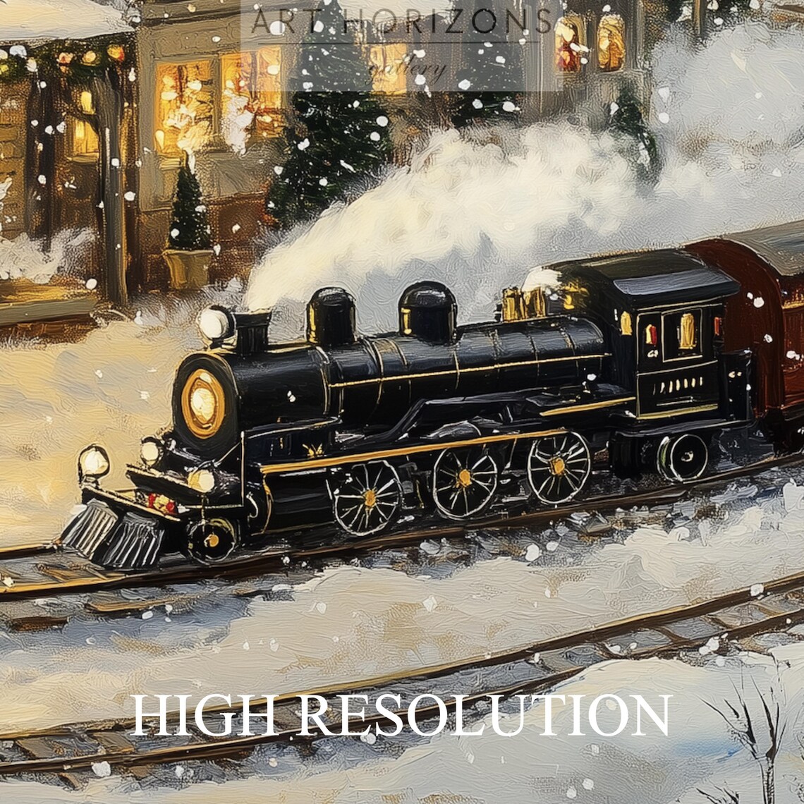 Vintage Christmas Vintage Train Art Winter Holiday Wall Art Farmhouse Decor Winter Landscape Painting Christmas Art A104 - Image 3