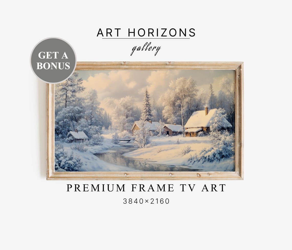 Frame Tv Art Winter Village Vintage Farmhouse Christmas Oil Painting Holiday Home Decor Landscape View Tv81