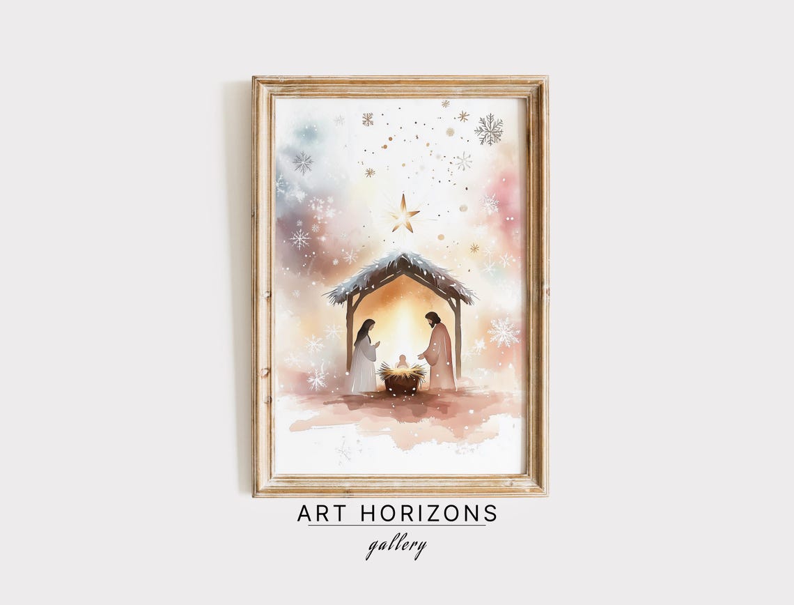 Christmas Nativity Scene Birth Of Jesus Art Wall Art Christmas Print Wall Art Watercolor Painting Christian Faith Gift A134