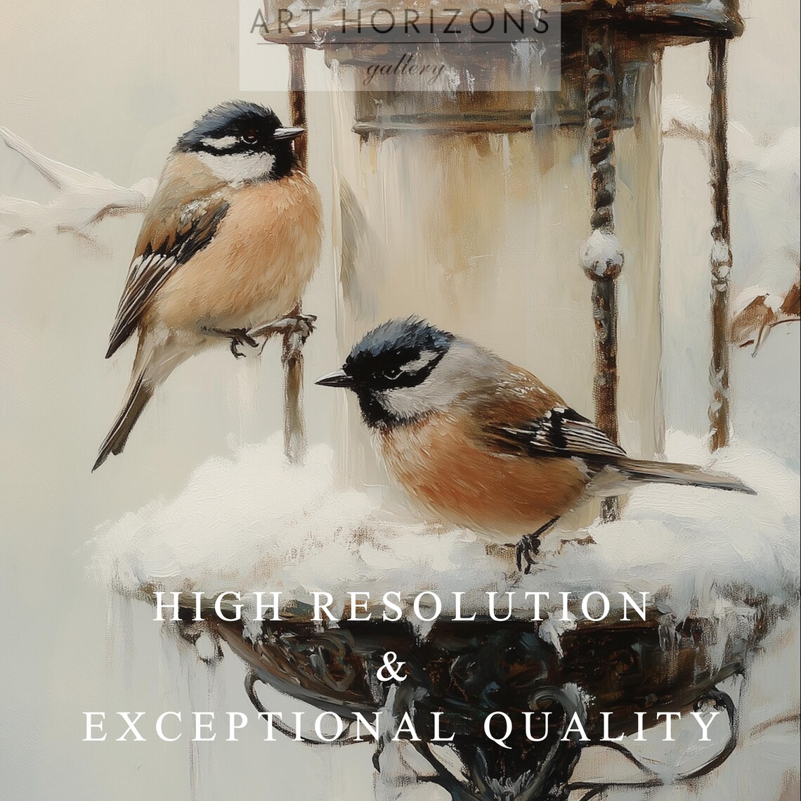 Two Chickadees Snowy Lamp Post Winter Bird Vintage Holiday Poster - Image 2