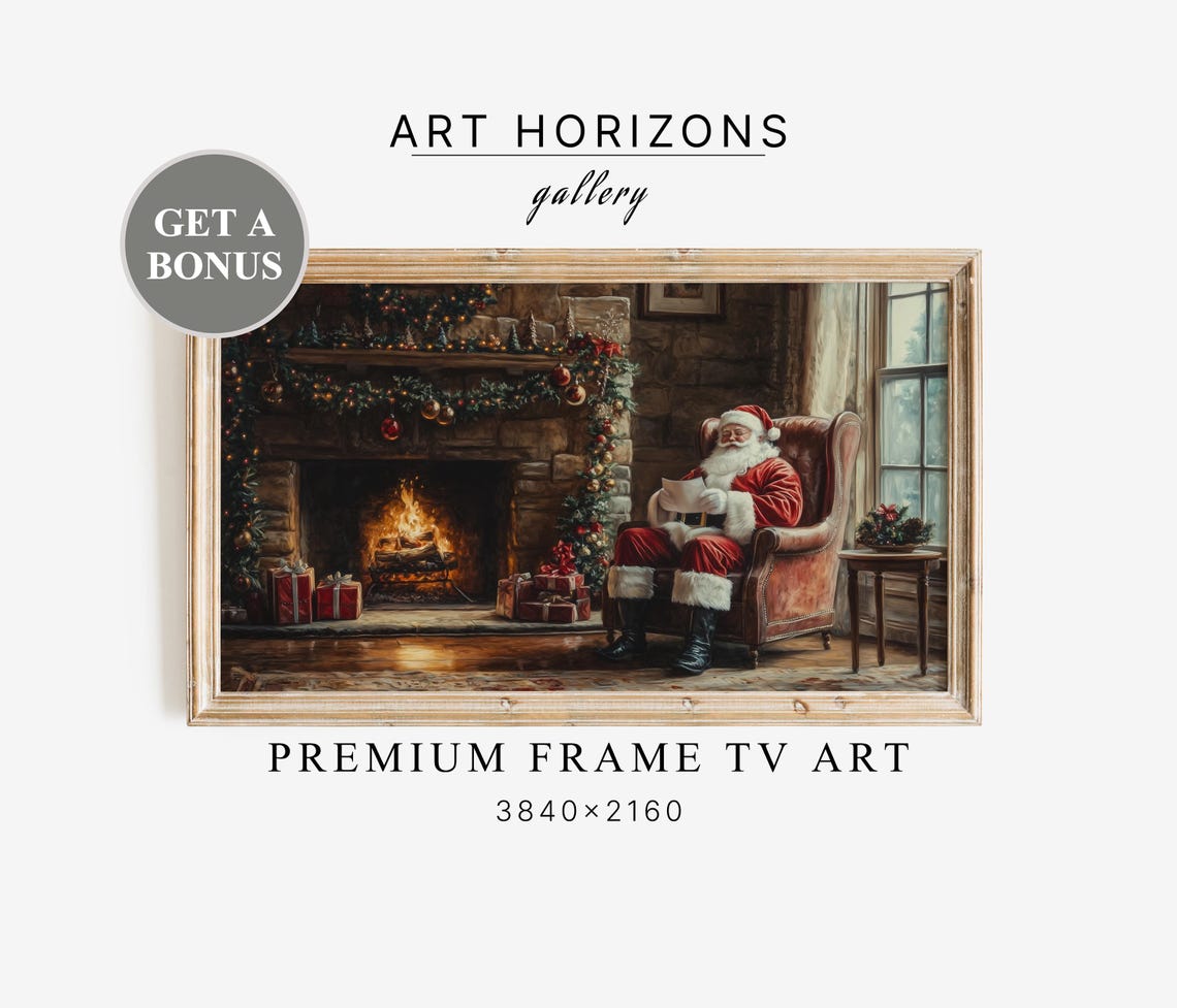 Christmas Santa Reading Letters Frame Tv Art Christmas Santa Fireplace Christmas Art For Tv Vintage Christmas Holiday Decor Tv Art Tv8