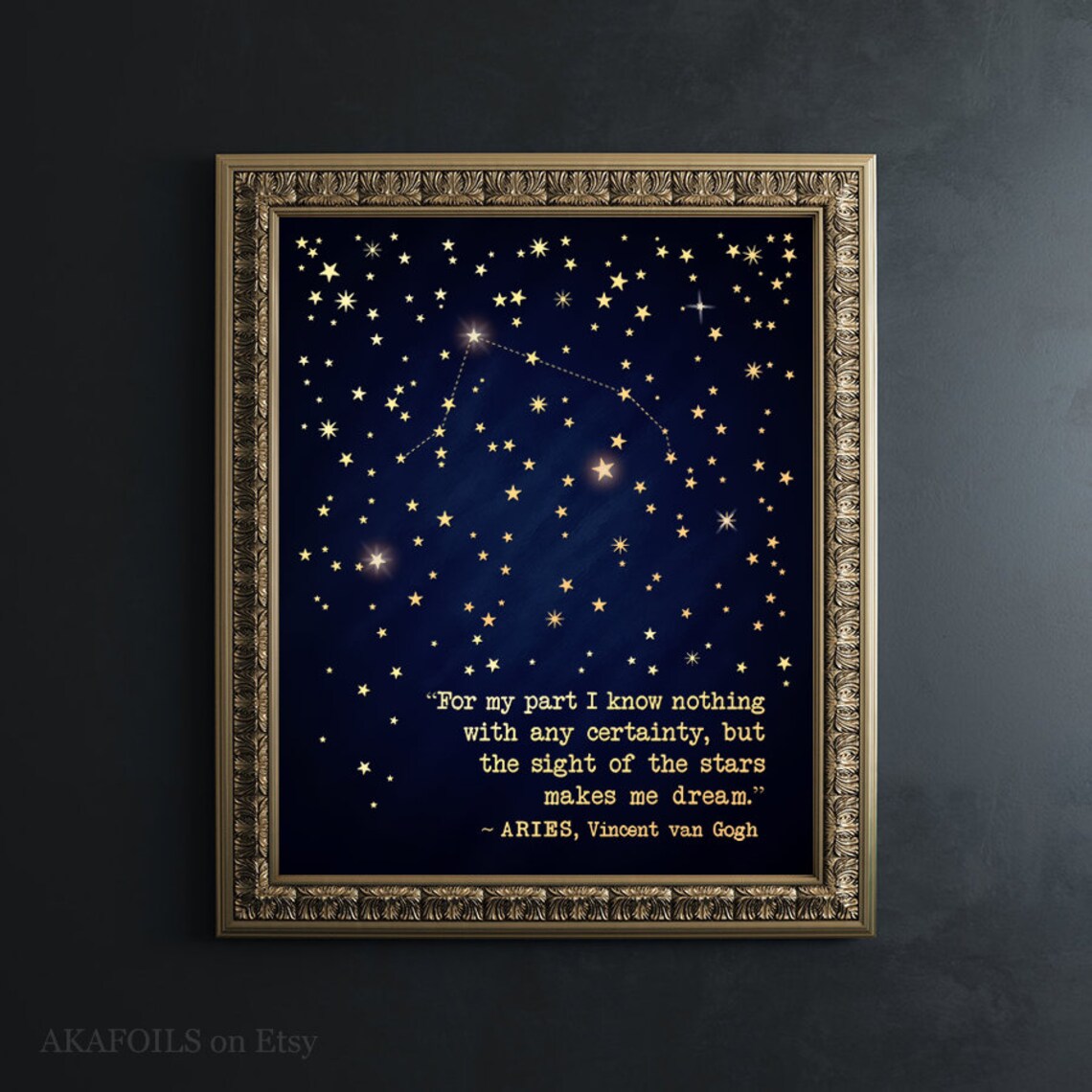 Aries Gold Foil Art Print, April Birthday Gift