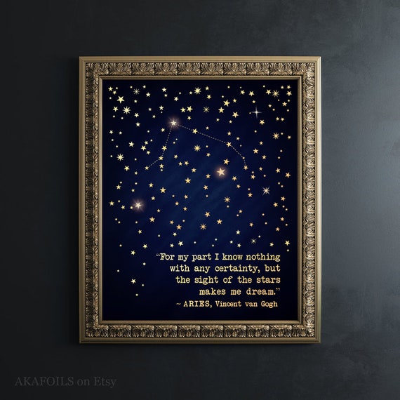 Aries Gold Foil Art Print, April Birthday Gift