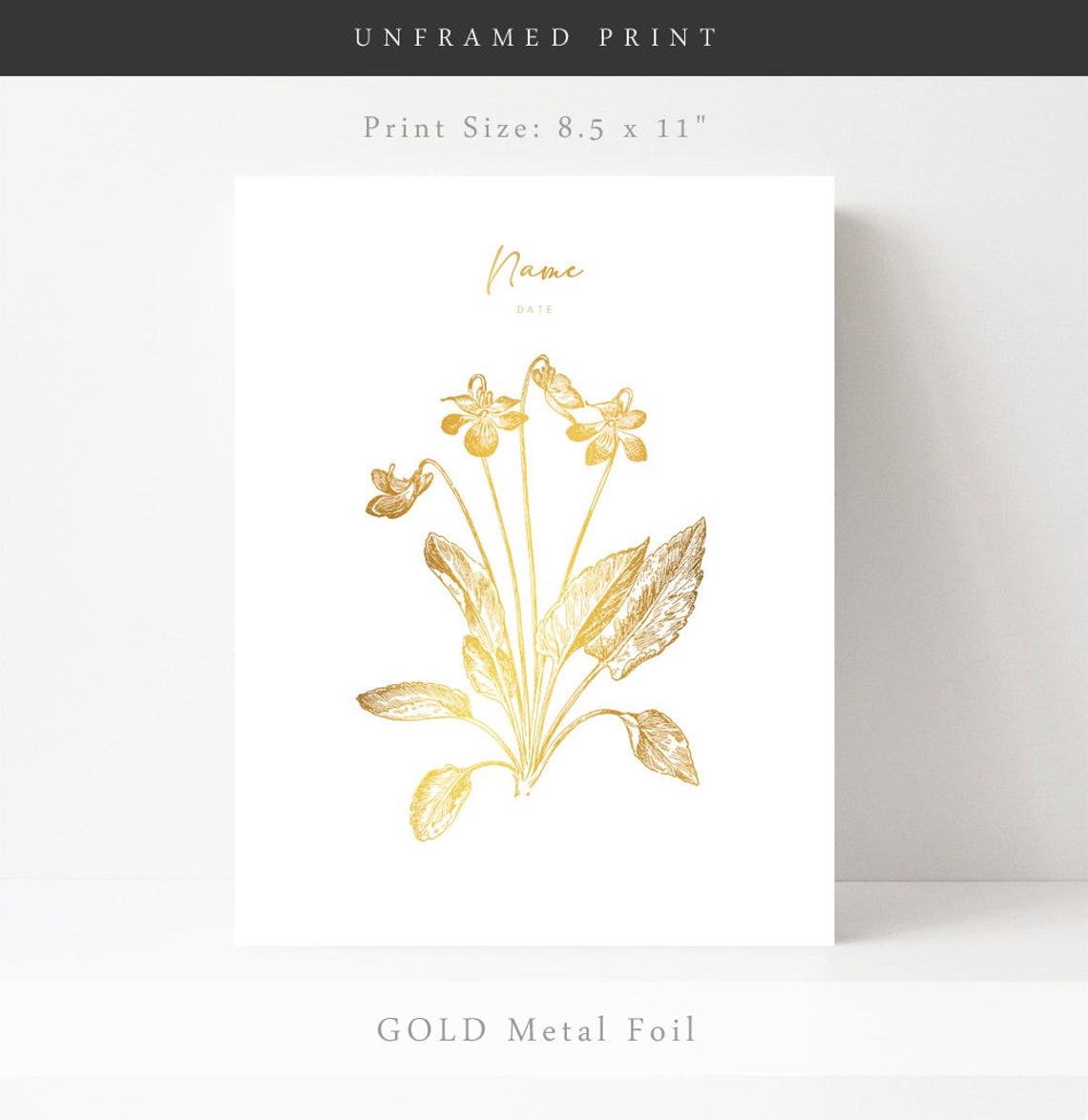 Violet February Birth Flower Gold Botanical Personalized Art Print - Image 2
