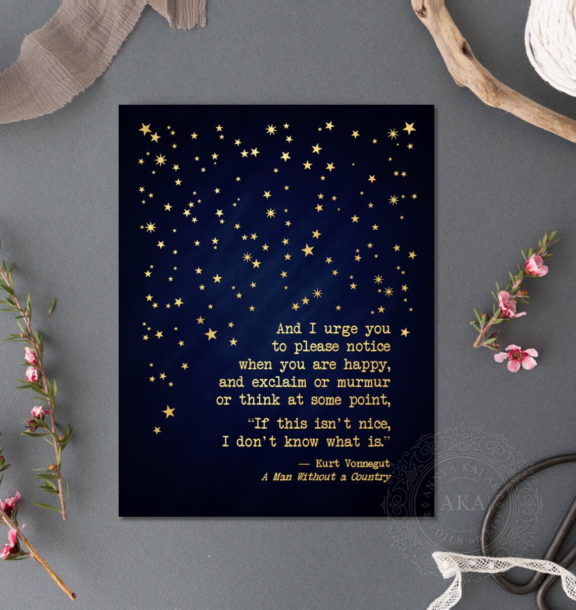 Kurt Vonnegut Literary Quote Art Print, Gold Foil - Image 4