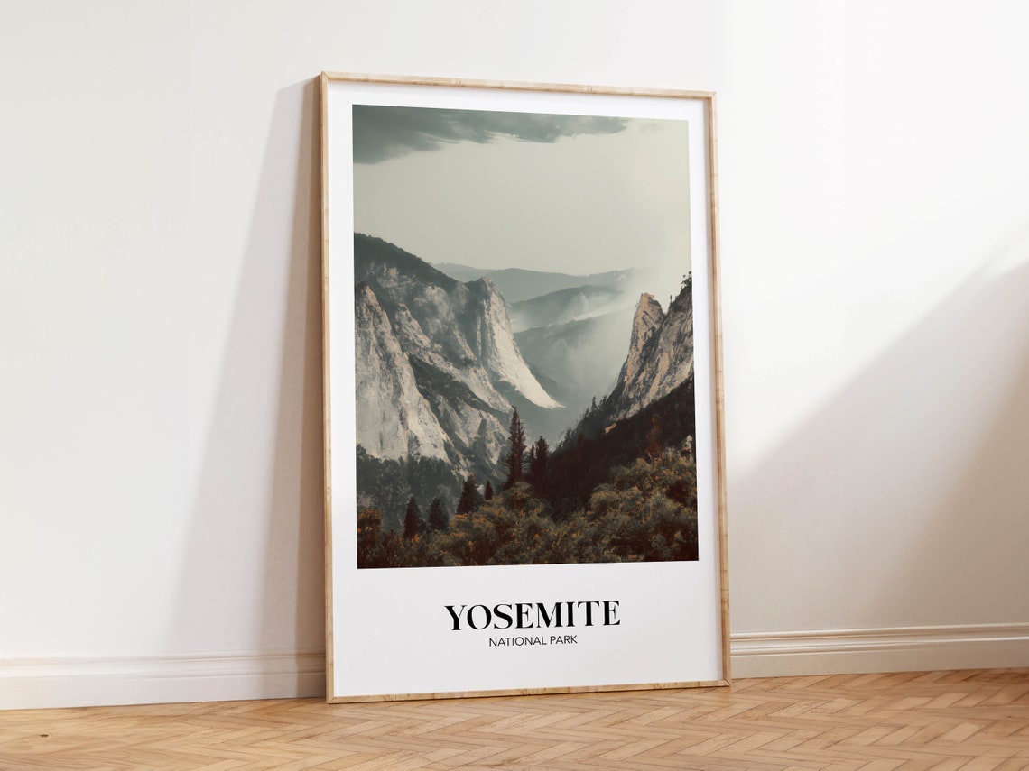 Yosemite National Park Misty Mountain Valley Vintage Style Poster - Image 2