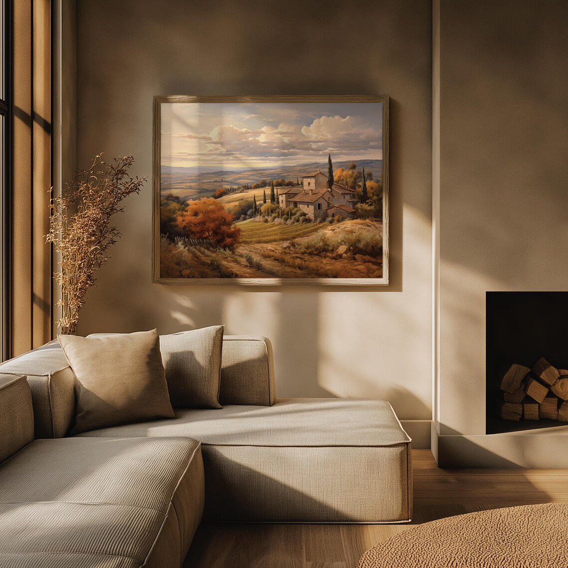 Tuscan Farmhouse On Autumn Hills With Cypress Trees Vintage Poster - Image 4