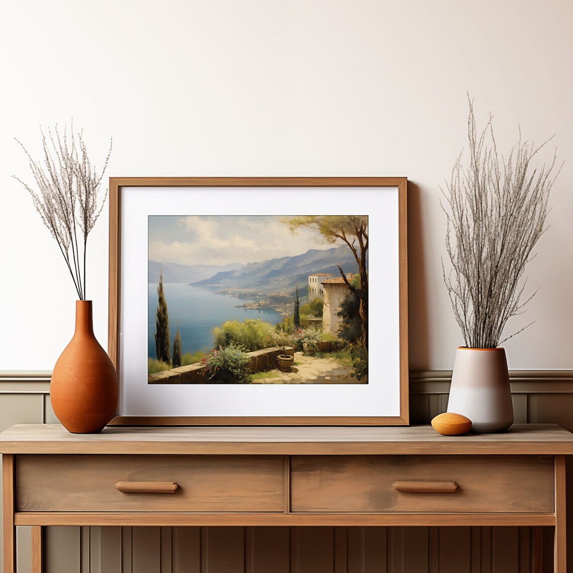 Lake Terrace Villa View Painting Cypress Mountains Blue Water Poster - Image 2