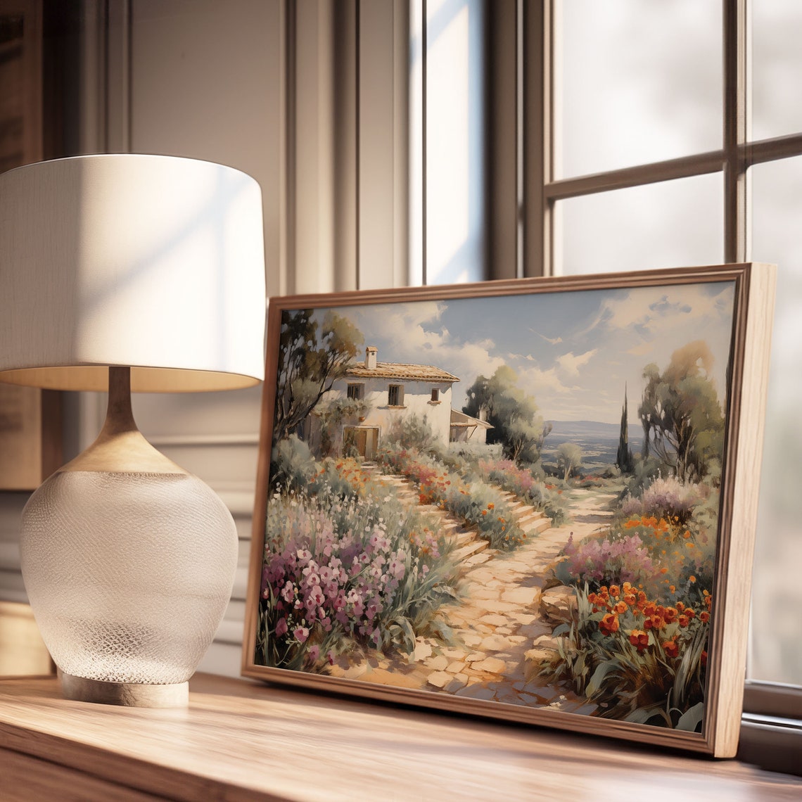 Tuscan Villa Garden Path With Blooming Flowers Cypress Vintage Poster - Image 3