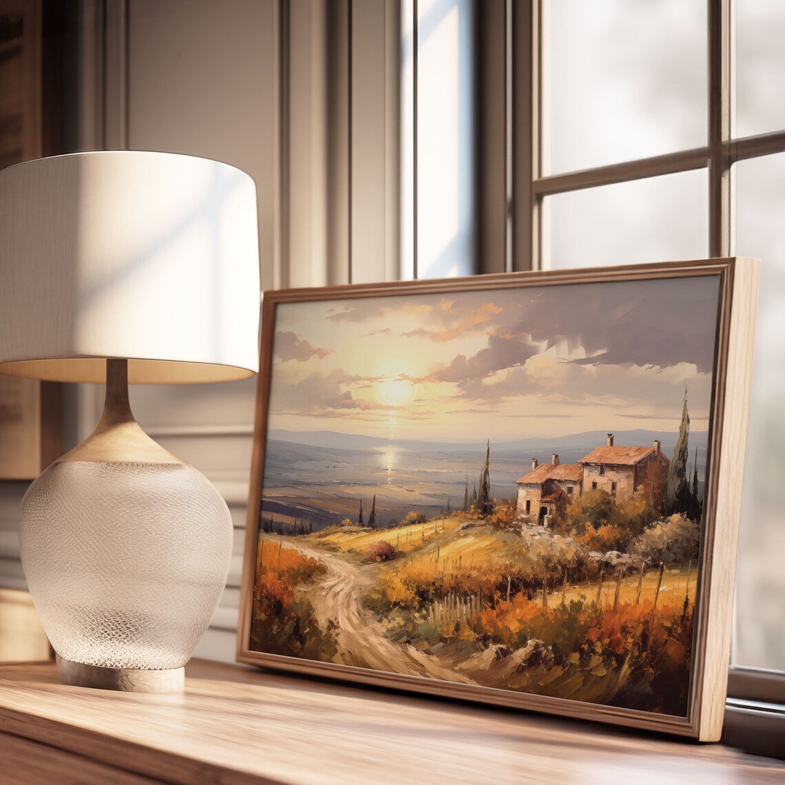 Italian Farmhouse Sunset Countryside Road Tuscan Oil Painting Poster - Image 3