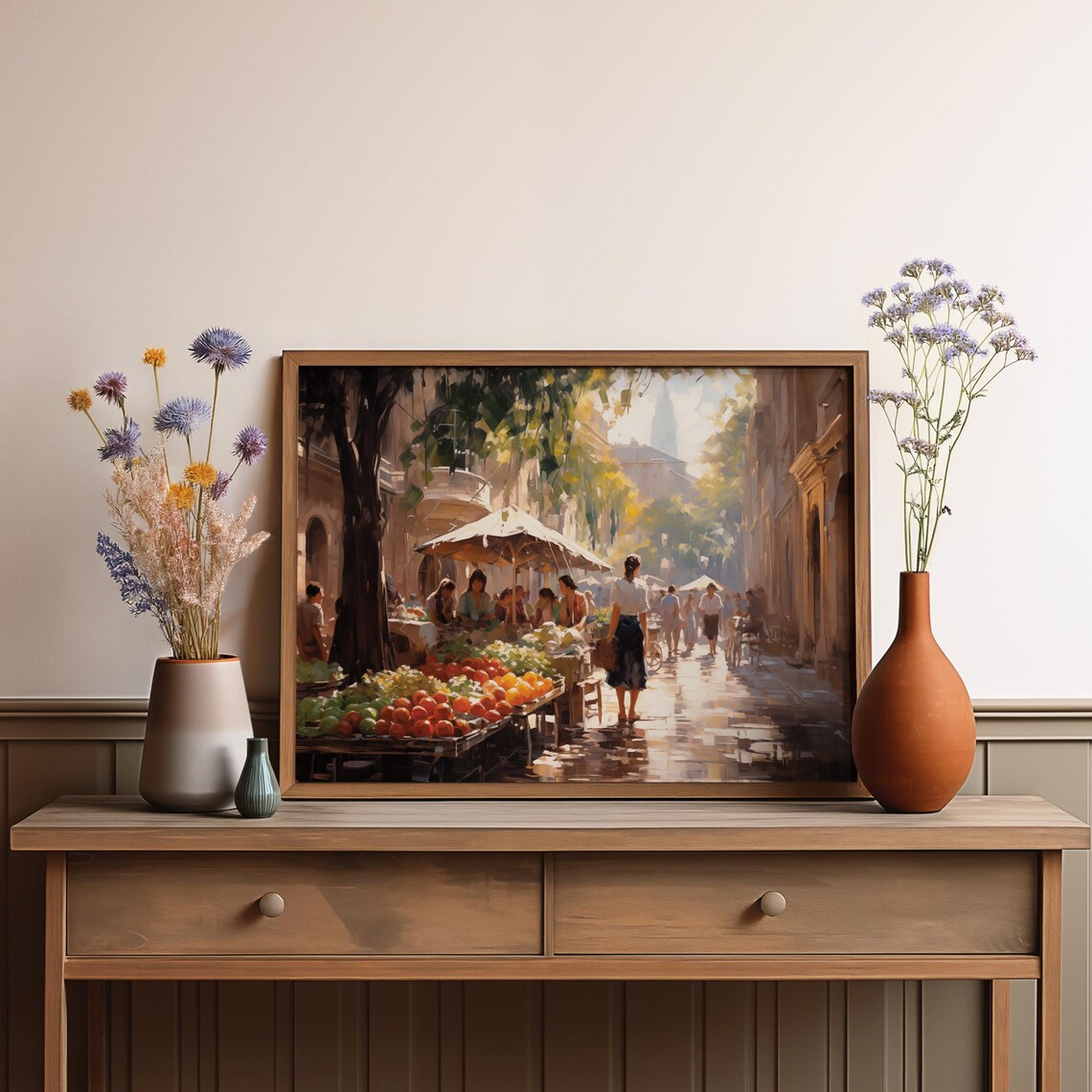European Street Market with Fruit Stalls Oil Painting Poster - Image 2
