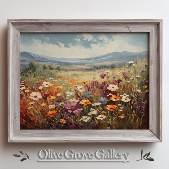 Colorful Wildflower Field Painting Mountain Meadow Nature Poster