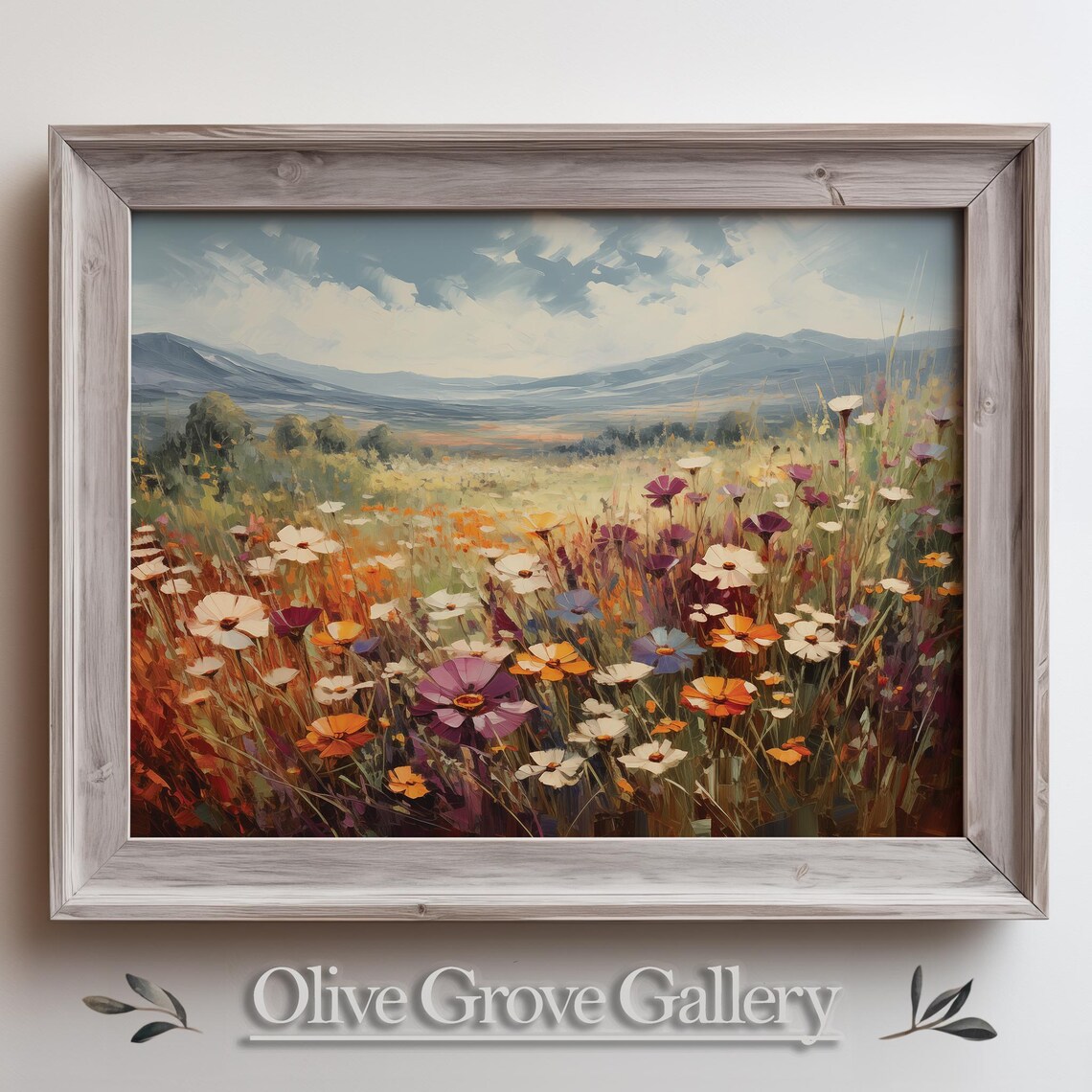 Colorful Wildflower Field Painting Mountain Meadow Nature Poster