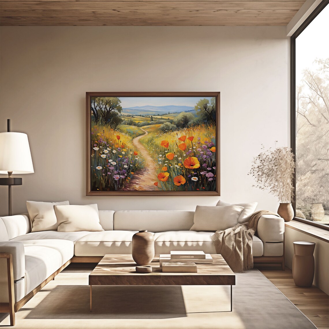 Orange Poppy Country Path Rolling Hills Vintage Oil Painting Poster - Image 4