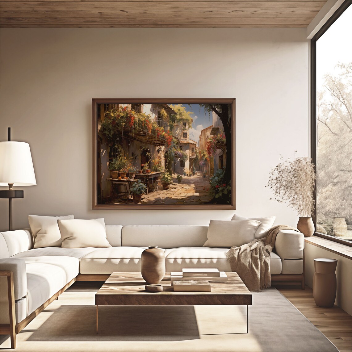 Sunlit Italian Alley Flower Boxes Bougainvillea Cafe Oil Painting Poster - Image 4