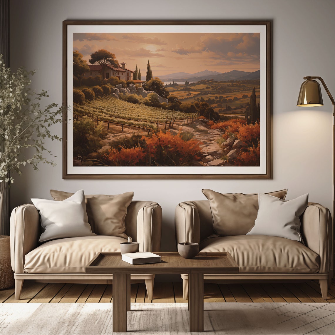 Tuscan Vineyard Sunset Golden Rolling Hills Farmhouse Poster - Image 2