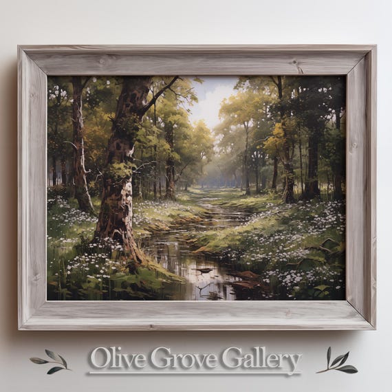 Tranquil Forest Meadow With Stream Serene Woodland Landscape Nature Inspired Wall Art Calm Nature Decor Instant Painting