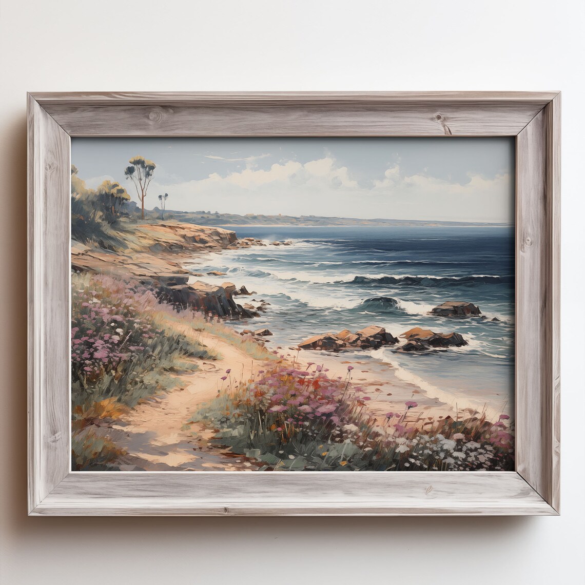 Rocky Coastal Path Seascape Vintage Ocean Oil Painting Poster