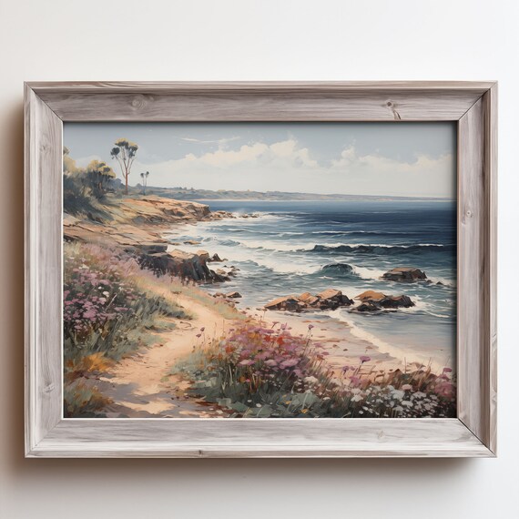 Rocky Coastal Path Seascape Vintage Ocean Oil Painting Poster