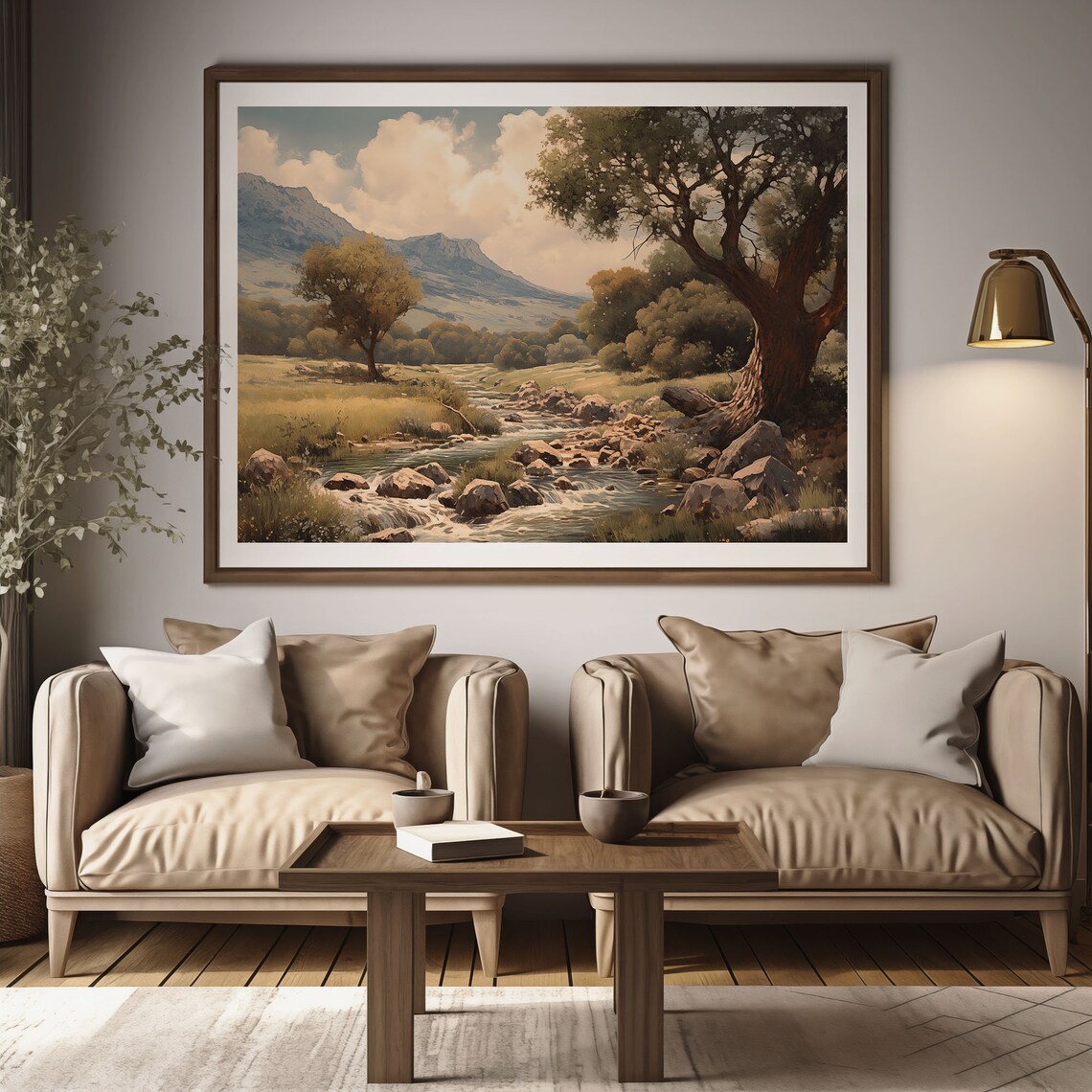 Rocky Mountain Stream Through Golden Meadow Oil Painting Poster - Image 2