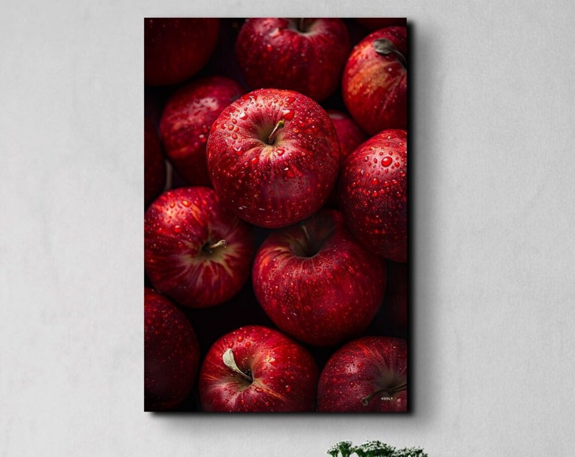 Juicy Ripe Red Apples Covered in Fresh Water Droplets Poster
