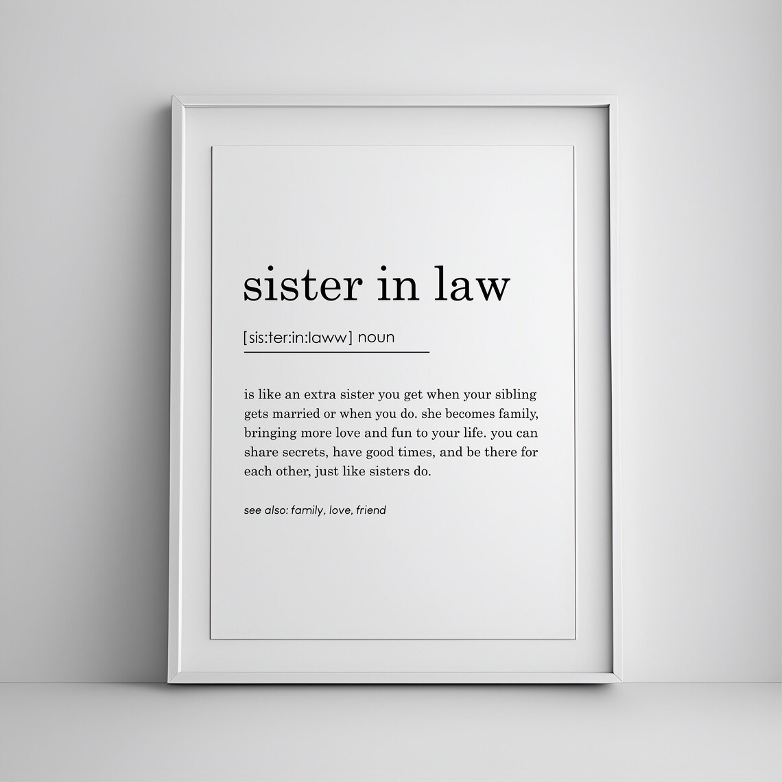 Sister In Law Definition Quote, Minimalist Art Print