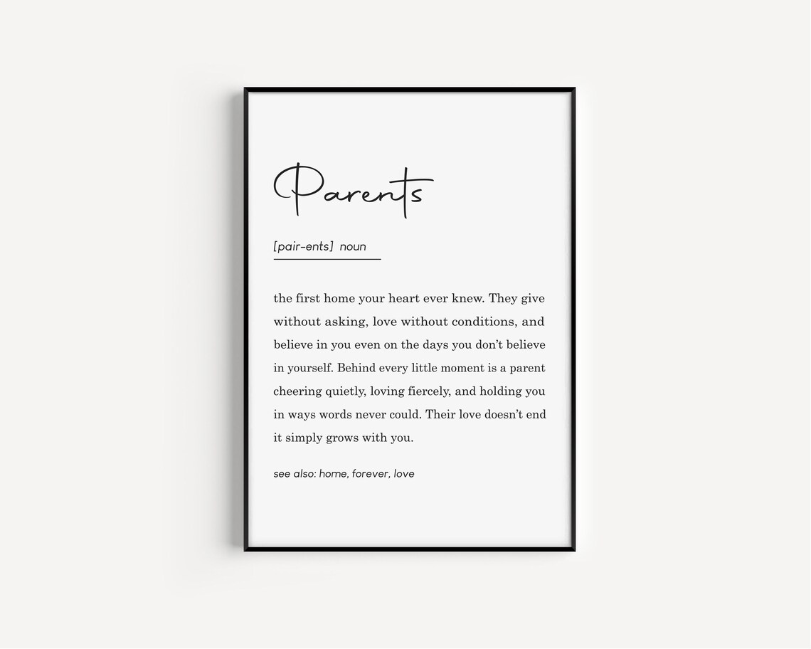 Parents Definition Noun Heartfelt Family Wall Decor Gift Poster