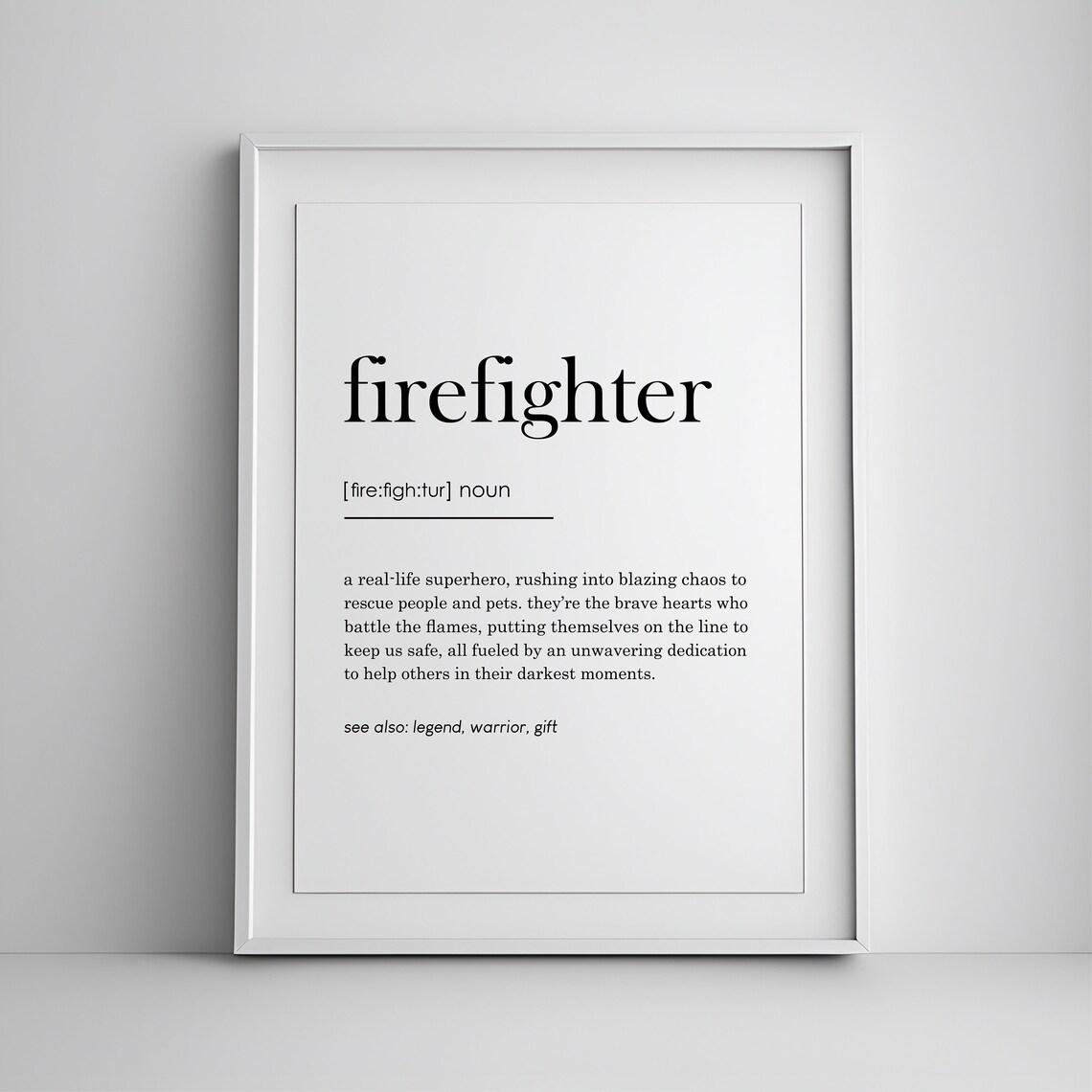 Firefighter Definition Print, Gift for Fireman