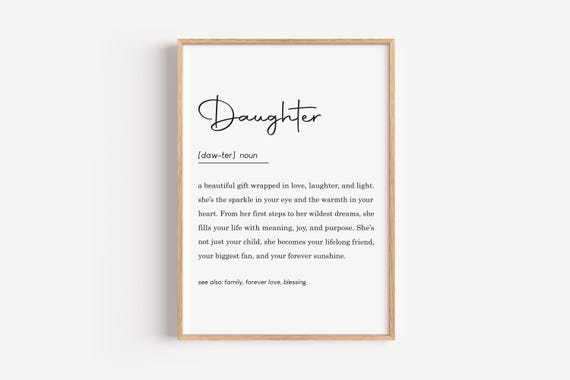 Daughter Definition Wall Art Family Decor Gift For Her Birthday