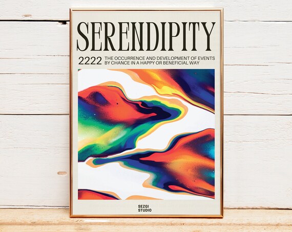 Serendipity 2222 Rainbow Ink Cloud Manifestation Dictionary Word Poster
