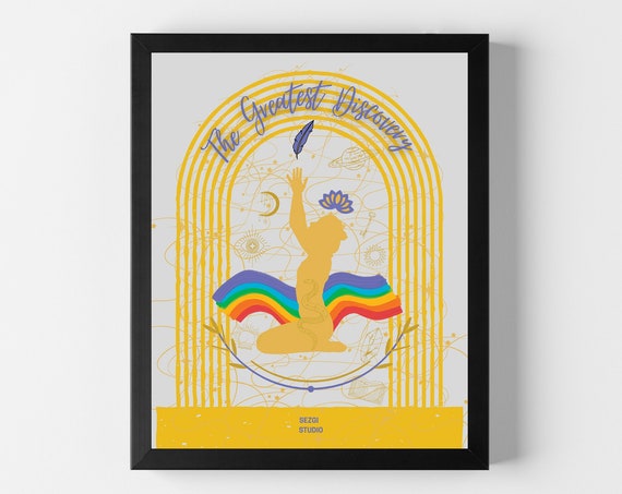 The Greatest Discovery Wall Art Yoga Inspirational Boho Poster Abstract Meditation