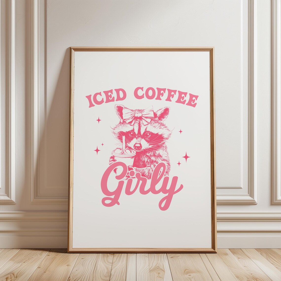 Iced Coffee Girly Pink Raccoon With Bow Funny Animal Lover Poster - Image 2