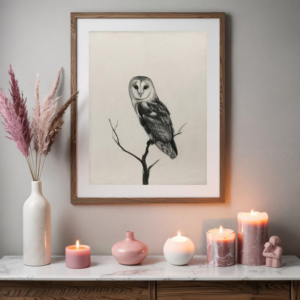 Elegant Barn Owl Black And White Bird Minimalist Ink Art Poster - Image 3