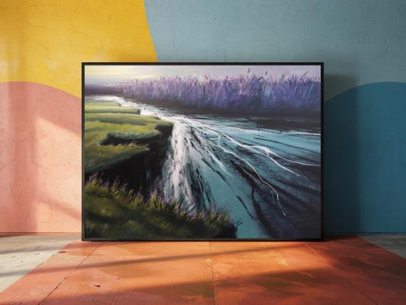 Moody Winding River Minimalistic Art Print Nature Decor Wall Room