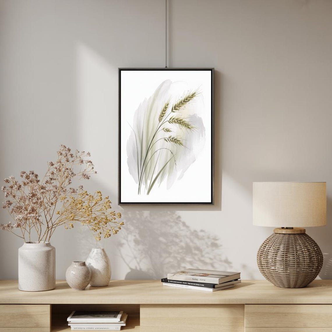 Green Wheat Stalks Watercolor Soft Botanical Farmhouse Poster - Image 3