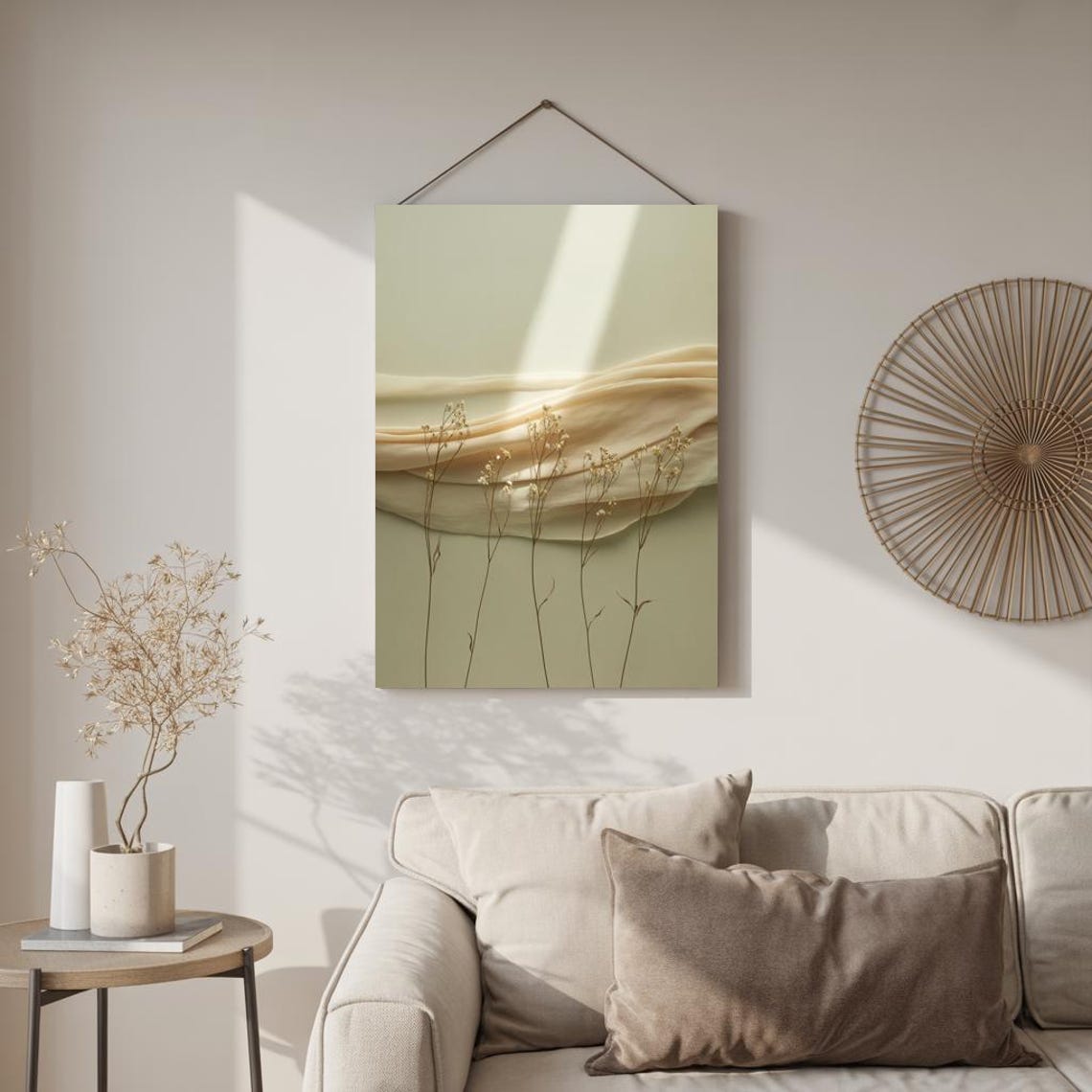 Draped Silk Fabric Sage Green Minimal Dried Grass Abstract Poster - Image 2