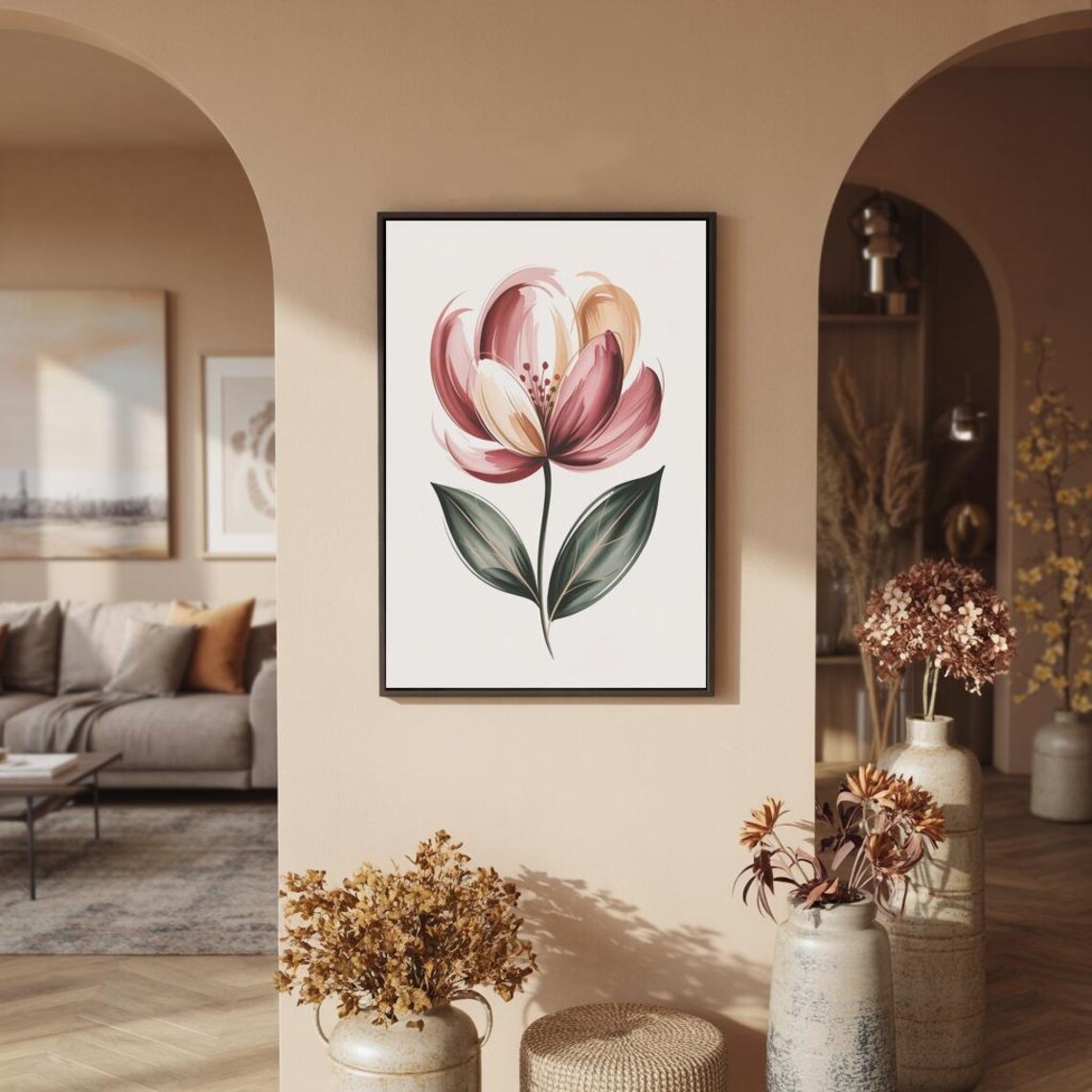 Bold Blush Single Rose Watercolor Brushstroke Modern Botanical Poster - Image 2