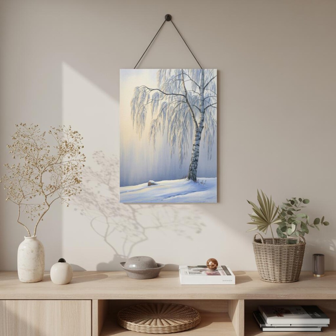 Frost Covered Birch Tree Winter Watercolor Snowy Landscape Poster - Image 2