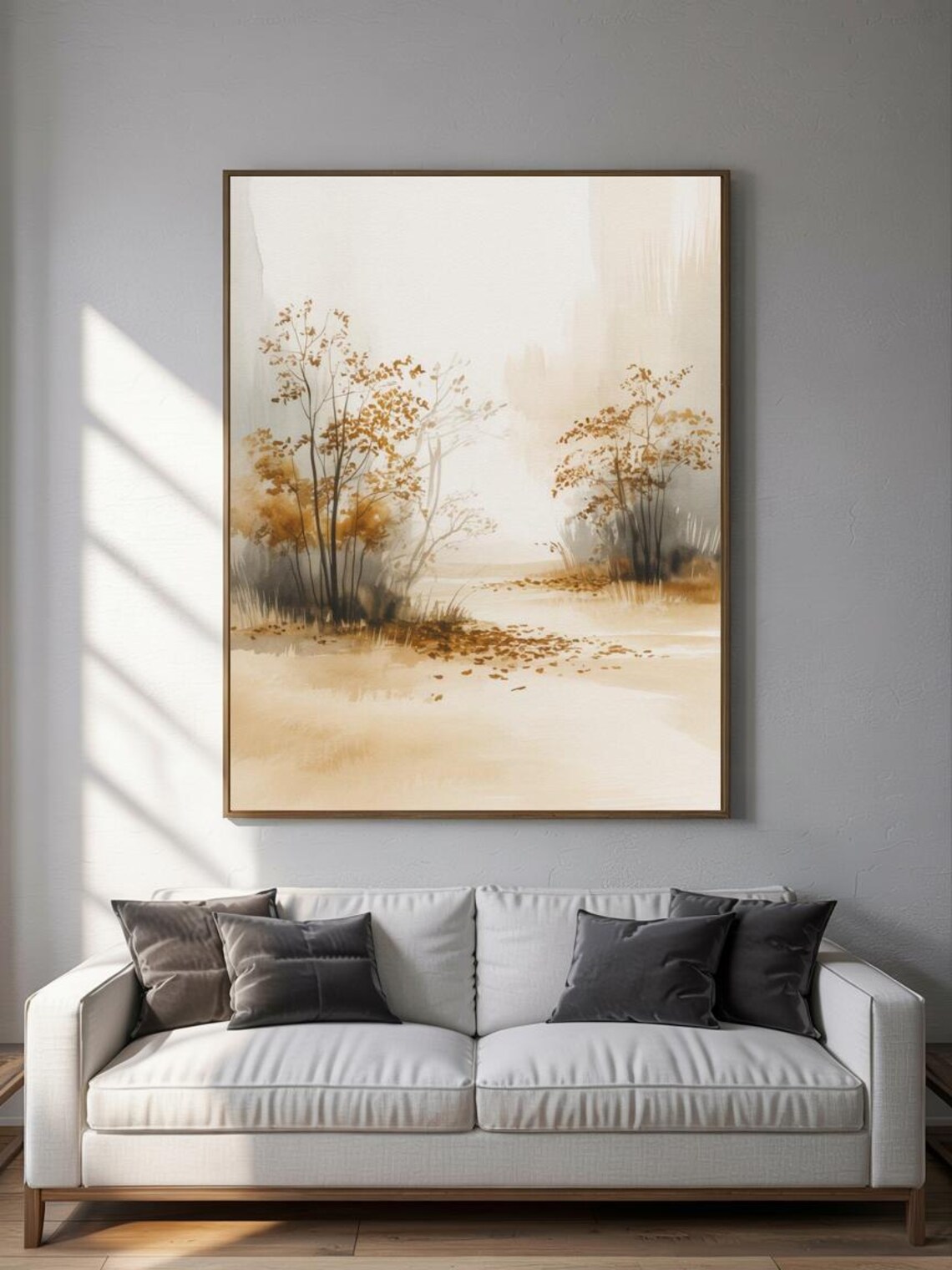 Golden Autumn Trees Misty Landscape Watercolor Nature Poster - Image 2